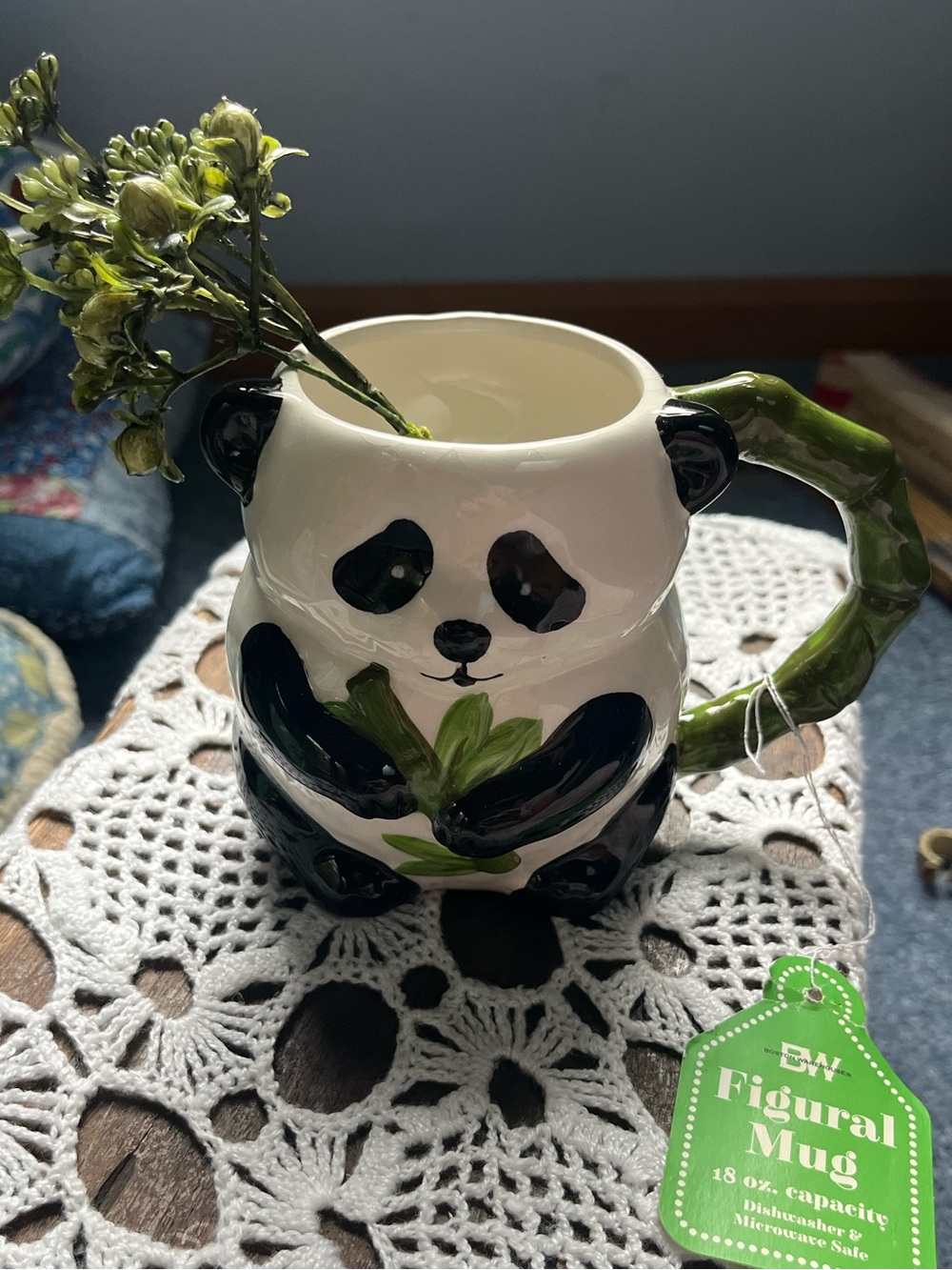 Panda Figural Ceramic Mug - White, Black & Green